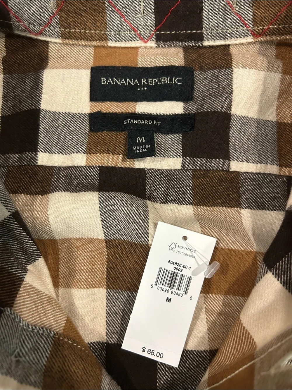 Banana Republic Men’s Plaid Button-Down Flannel Shirt Brown, Tan, Cream - SIZE M